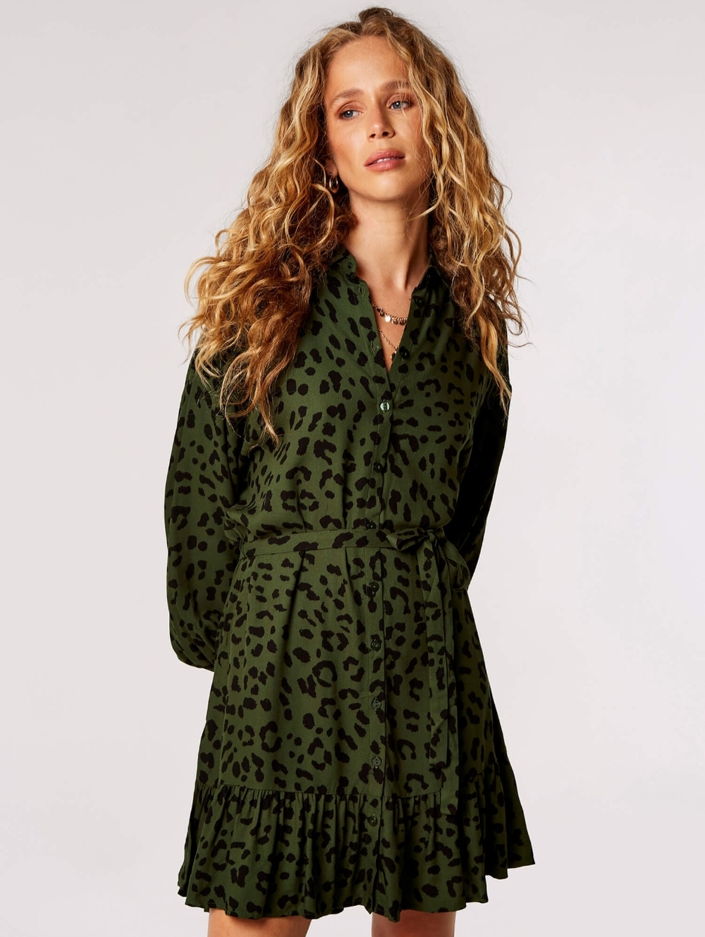 Leopard Print Shirtdress with Ruffle Hem